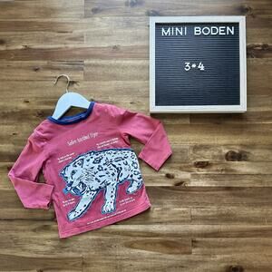 Mini Boden Pink Long Sleeve Tee with Leopard Design